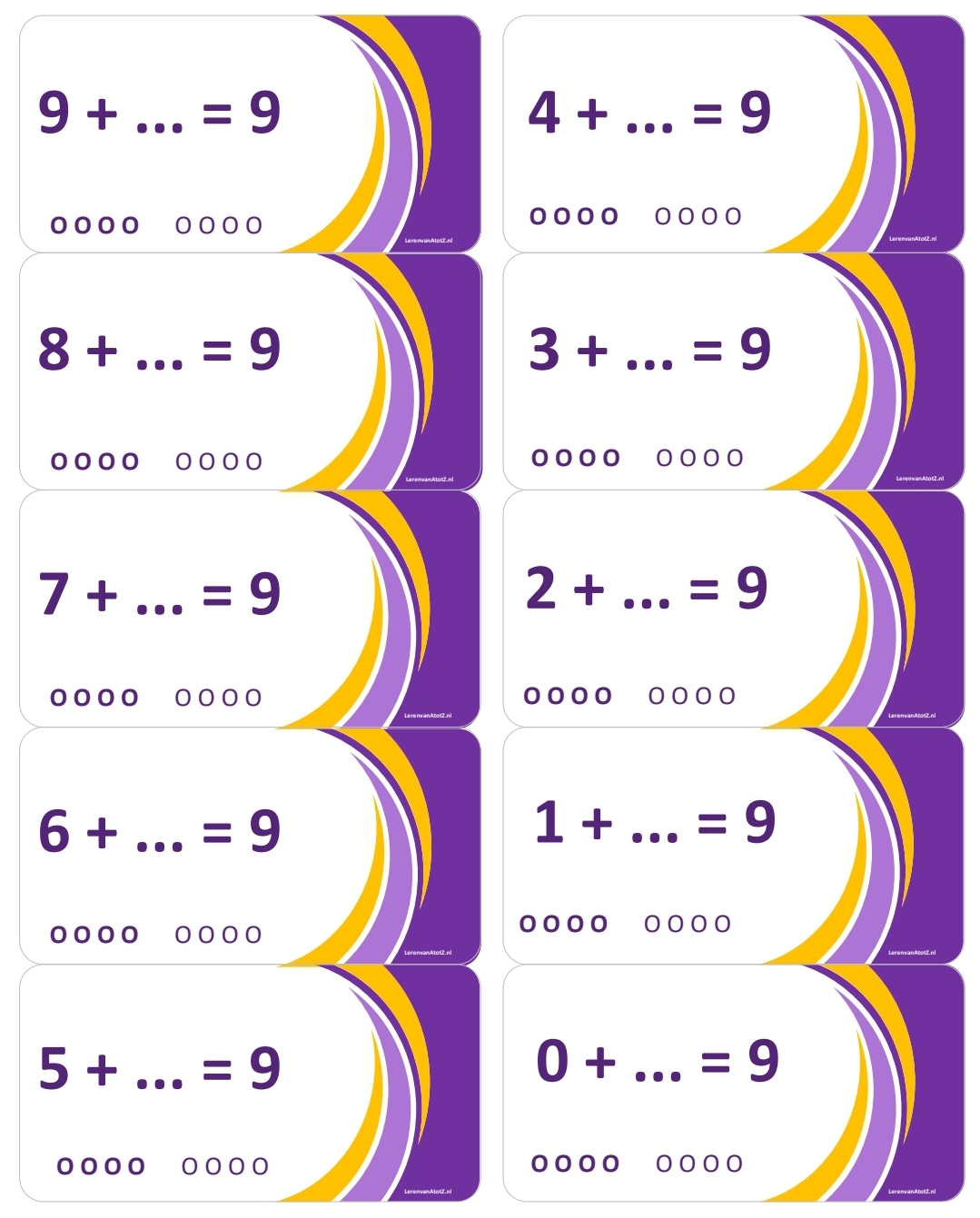 LeerKaartjes bij het getal 9 sommen memoriseren beter onthouden